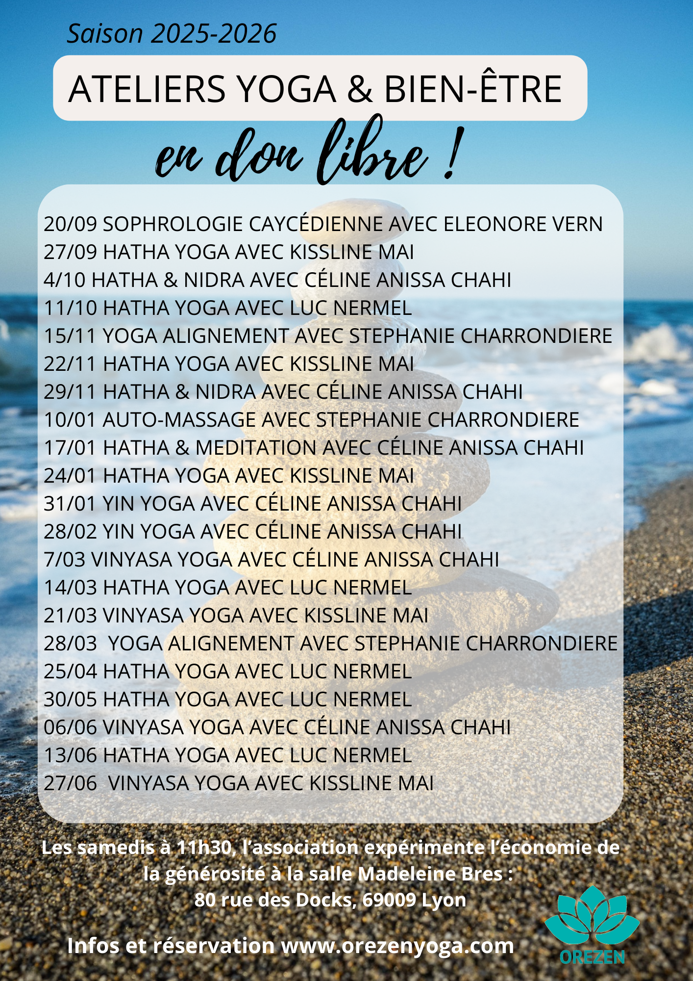 Les ateliers yoga et bien-être sont ouverts à tous et en don libre. 
